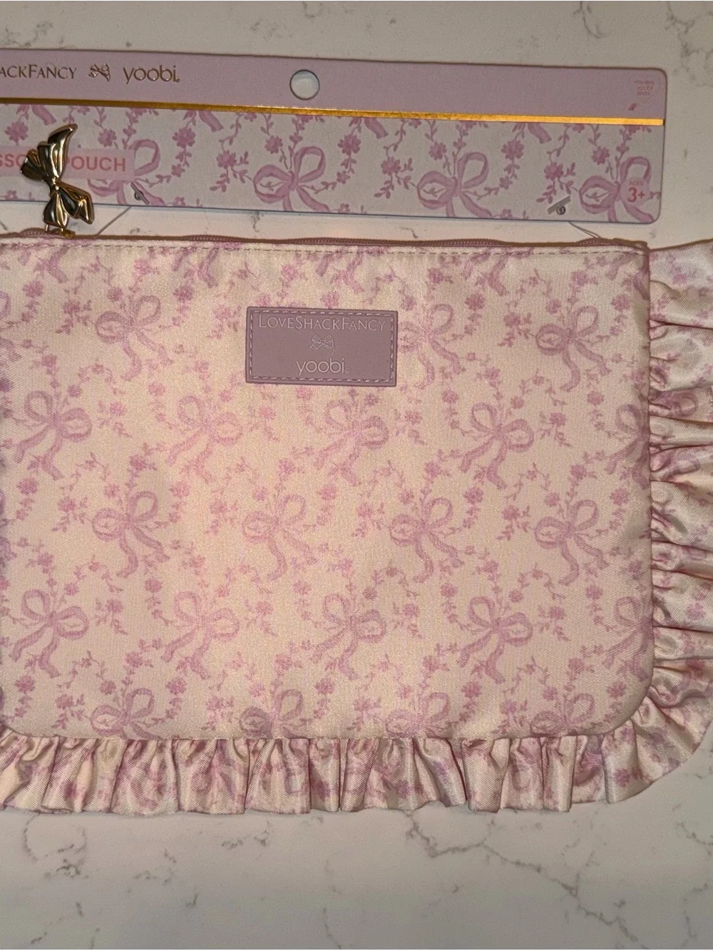 LoveShackFancy x Yoobi Pink Bow & Floral ruffle pencil case